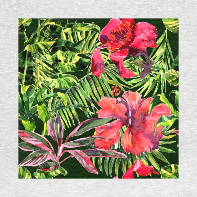 Tropical Background Watercolor tropical leaves by Olga Berlet